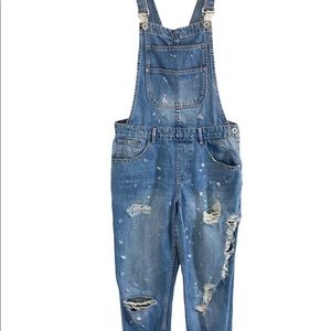 Zara Trafaluc Distressed Denim Overalls, Size S